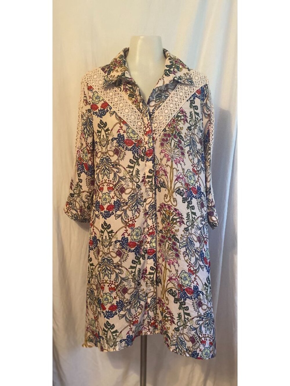 Glamorous Tall Floral Button Front Lace Trim Shirt Dress